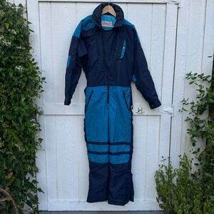 Vintage Eider Ski Suit Snowsuit Women's Two-Tone Blue Jumpsuit One Piece Sz 40